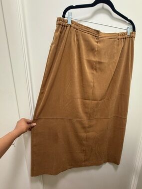 Vintage JM Collection Tan Faux Suede Midi Skirt - 90s Y2K Office Chic